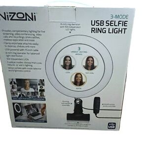 Nizoni USB Ring Light LED Video Selfies Tiktok YouTube 3 Mode Wired Controller